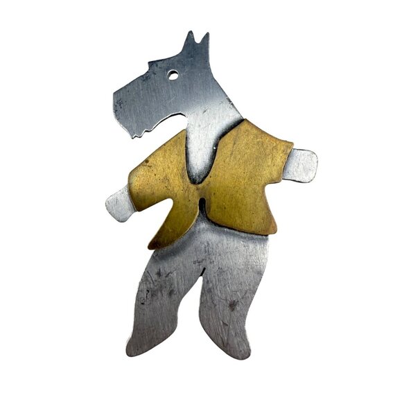 Vintage Scottie Dog Pin Brooch Mixed Metals Figural Brass Silver Tone Canine Des - Picture 1 of 5